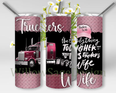 Truckers Wife 20oz Skinny Tumbler Png, Hot Pink Tumbler Wrap, Truck Driving Tumbler, Mechanic Wife Tumbler, Women Gift For Car Mechanic Sublimation WillowSageDesign 