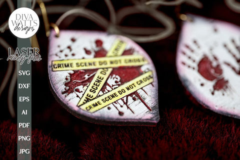 True Crime Earrings Glowforge SVG Crime Scene Tape and Bloody Hands Glowforge Earrings SVG Earrings for Halloween Hand Print Earrings SVG SVG Diva Watts Designs 