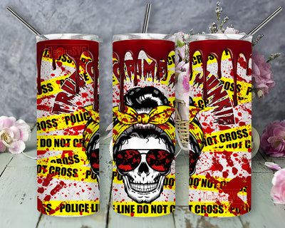 True Crime Junkie 20oz Skinny Tumbler, Halloween Messy Bun Skull Tumbler Template, Crime Scene Tumbler Png, Halloween Bloody Design Png, Digital Download Sublimation DesignSVG 