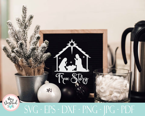 True story svg, nativity scene svg, religious svg, Winter svg, Christmas y'all svg, Svg files for Cricut, dxf eps png, Silhouette and Cricut SVG MyDesiredSVG 