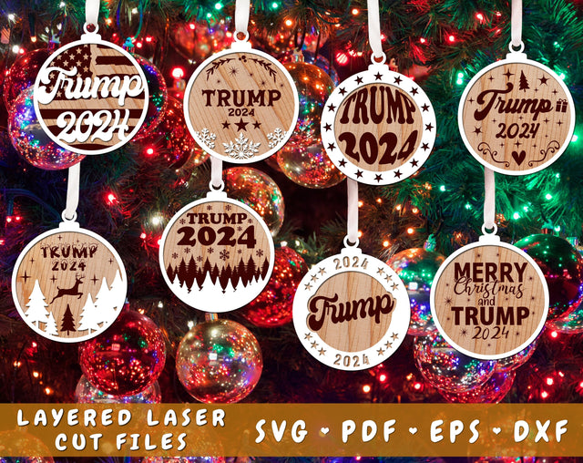 Trump 2024 Christmas Ornaments Laser SVG Bundle - 8 Designs SVG HappyDesignStudio 