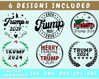 Trump 2024 Christmas Ornaments SVG Bundle, 6 Designs, Merry Christmas And Trump 2024 SVG, Trump 2024 Ornament PNG SVG HappyDesignStudio 