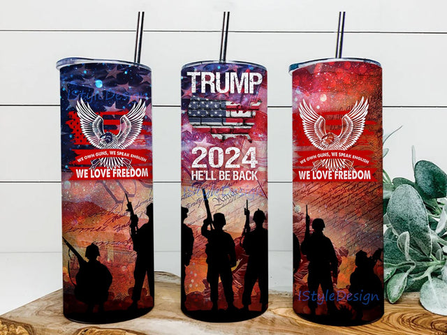 Trump 2024 Freedom 20oz Skinny Tumbler Sublimation Designs, Digital File, Tumbler Sublimation Download Sublimation iStyleDesign 
