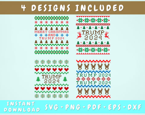 Trump 2024 Ugly Christmas Sweater SVG Bundle, 4 Designs, Trump 2024 Christmas SVG Cut Files, Ugly Sweater PNG SVG HappyDesignStudio 
