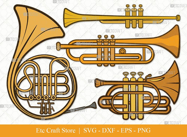 Trumpet Clipart SVG Cut File | Horn Trumpet Svg | French Horn Svg | Standard Trumpet Svg | Bundle SVG ETC Craft 