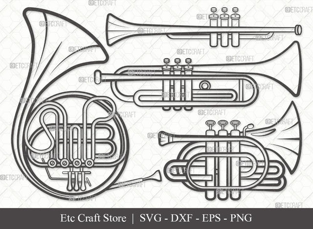 Trumpet Outline SVG Cut File | Horn Trumpet Svg | French Horn Svg | Standard Trumpet Svg | Bundle SVG ETC Craft 