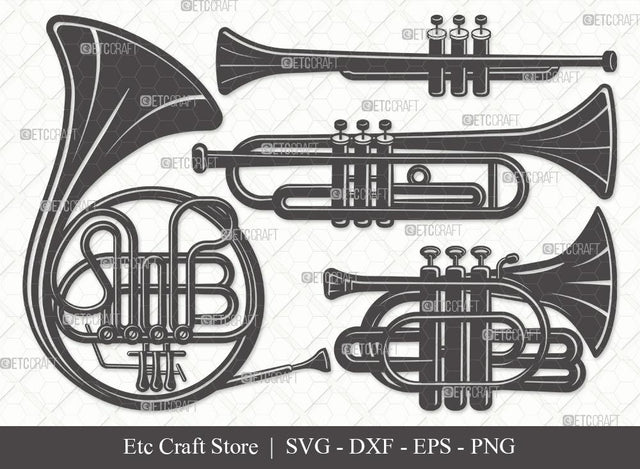 Trumpet Silhouette SVG Cut File | Horn Trumpet Svg | French Horn Svg | Standard Trumpet Svg | Bundle SVG ETC Craft 