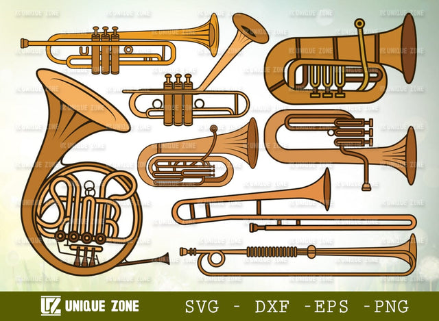 Trumpet SVG Bundle, Trumpet Clipart, Horn Trumpet Svg, French Horn Svg, Standard Trumpet Svg, Trombone Svg, Jazz Svg, SVG Unique Zone 