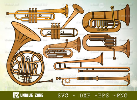 Trumpet SVG Bundle, Trumpet Clipart, Horn Trumpet Svg, French Horn Svg, Standard Trumpet Svg, Trombone Svg, Jazz Svg, SVG Unique Zone 
