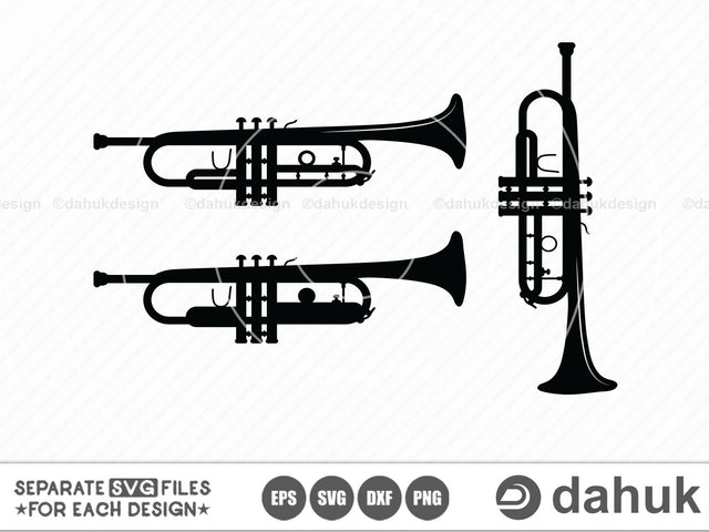 Trumpet SVG,Trumpet Silhouettes,Trumpet,Cut file,for silhouette,svg,eps,dxf,png,digital art,clipart,Trumpet vector,Trumpet black SVG dahukdesign 