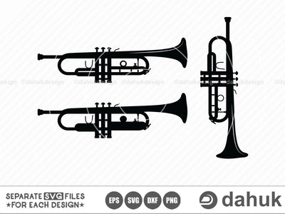 Trumpet SVG,Trumpet Silhouettes,Trumpet,Cut file,for silhouette,svg,eps,dxf,png,digital art,clipart,Trumpet vector,Trumpet black SVG dahukdesign 