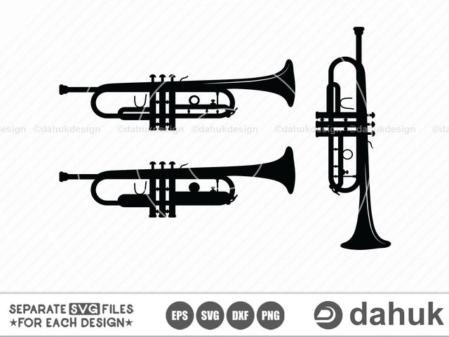Trumpet SVG,Trumpet Silhouettes,Trumpet,Cut file,for silhouette,svg,eps,dxf,png,digital art,clipart,Trumpet vector,Trumpet black SVG dahukdesign 