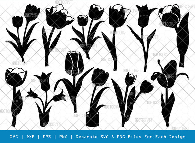 Tulip Flower SVG Cut Files | Tulip Flower Silhouette | Flower Bouquet Svg | Tulip Svg | Floral Svg | Garden Svg | Tulip Flower Bundle SVG ETC Craft 