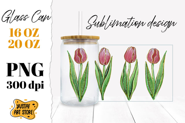 Tulip Flowers Glass Can Sublimation PNG Sublimation Yustaf Art Store 