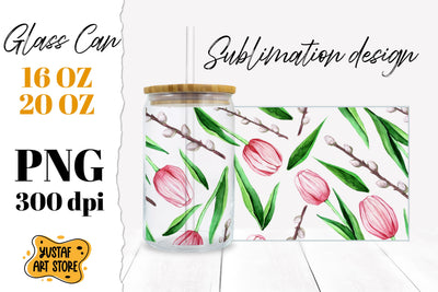 Tulip Flowers Glass Can Sublimation wrap Sublimation Yustaf Art Store 