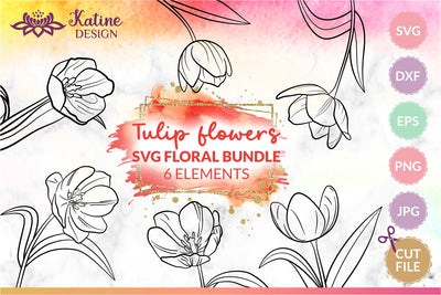 Tulip SVG, Tulip Outline, Tulip Vector, Tulip PNG, Tulip Clip Art, Tulip Line Art, Tulip Stencil, Tulip Template, Spring Flower SVG, Flower SVG SVG KatineDesign 