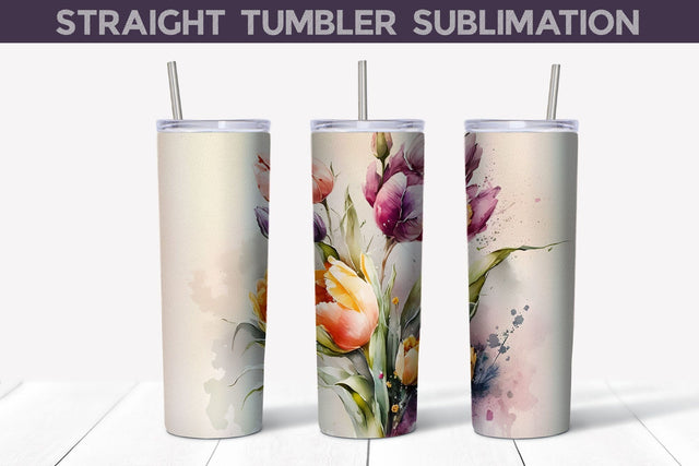 Tulip Tumbler Wrap | Spring Floral Sublimation Tumbler Sublimation WatercolorColorDream 