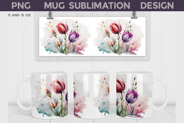Tulips Mug Wrap | Flowers Mug Sublimation Sublimation WatercolorColorDream 