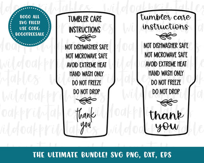 tumber care card svg, tumbler care card for instructions svg, tumbler cricut files, tumbler files for cricut, printable tumbler silhouette SVG WildOakSVG 
