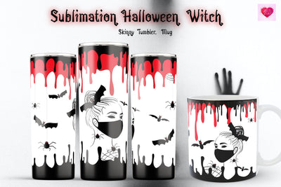 Tumbler And Mug Sublimation Halloween Witch. Dripping Blood Sublimation Kseniia designer 
