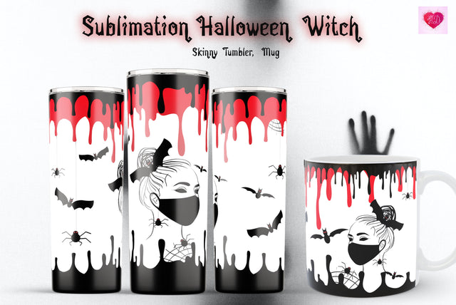 Tumbler And Mug Sublimation Halloween Witch. Dripping Blood Sublimation Kseniia designer 