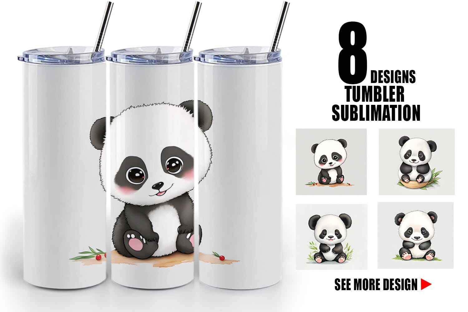 Panda Tumbler PNG Sublimation, Cute Tumbler Png - So Fontsy