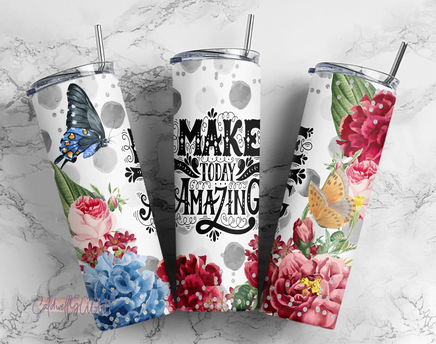 MOM Colorful Butterflies & Flowers 20 oz Skinny Tumbler Wrap Sublimation  Design - So Fontsy