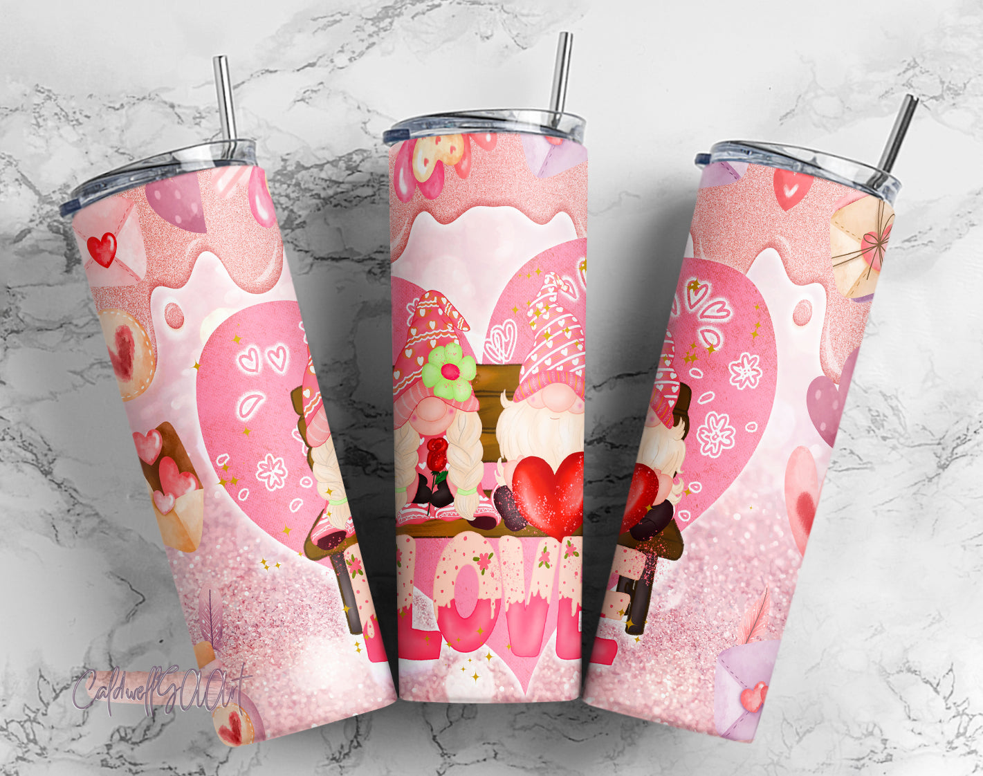 Valentine tumbler Sublimation Design PNG, Gnome Love Heart