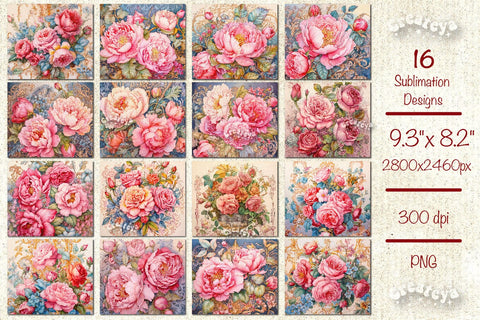 Tumbler designs bundle Flower Tumbler wrap png 20 Oz sublimation design Pink Peony watercolor Tumbler Sublimation Createya Design 