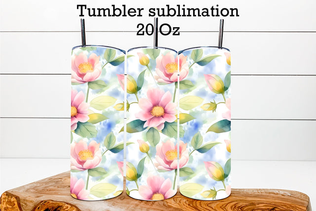 Tumbler sublimation design with flower | Pink flower pattern Sublimation Svetana Studio 