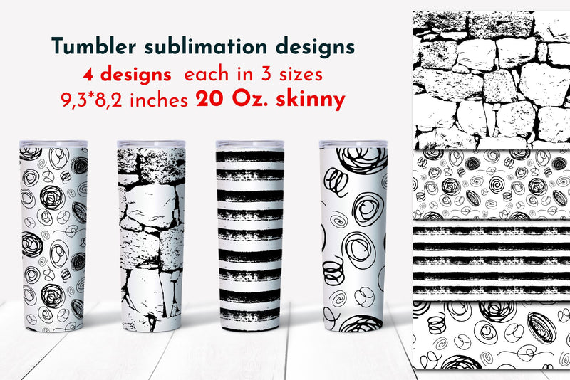 Tumbler Sublimation designs Black and white. Stripes, stone, ink pen SVG Angelina Semenova 