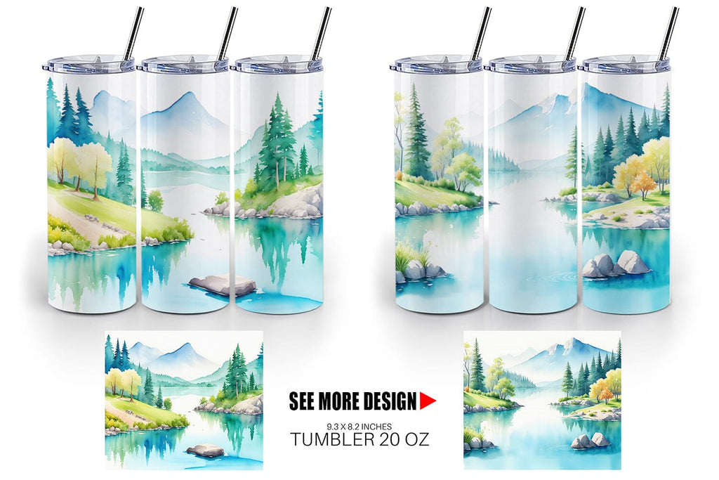 Watercolor Lakes landscape | Tumbler Sublimation Designs - So Fontsy