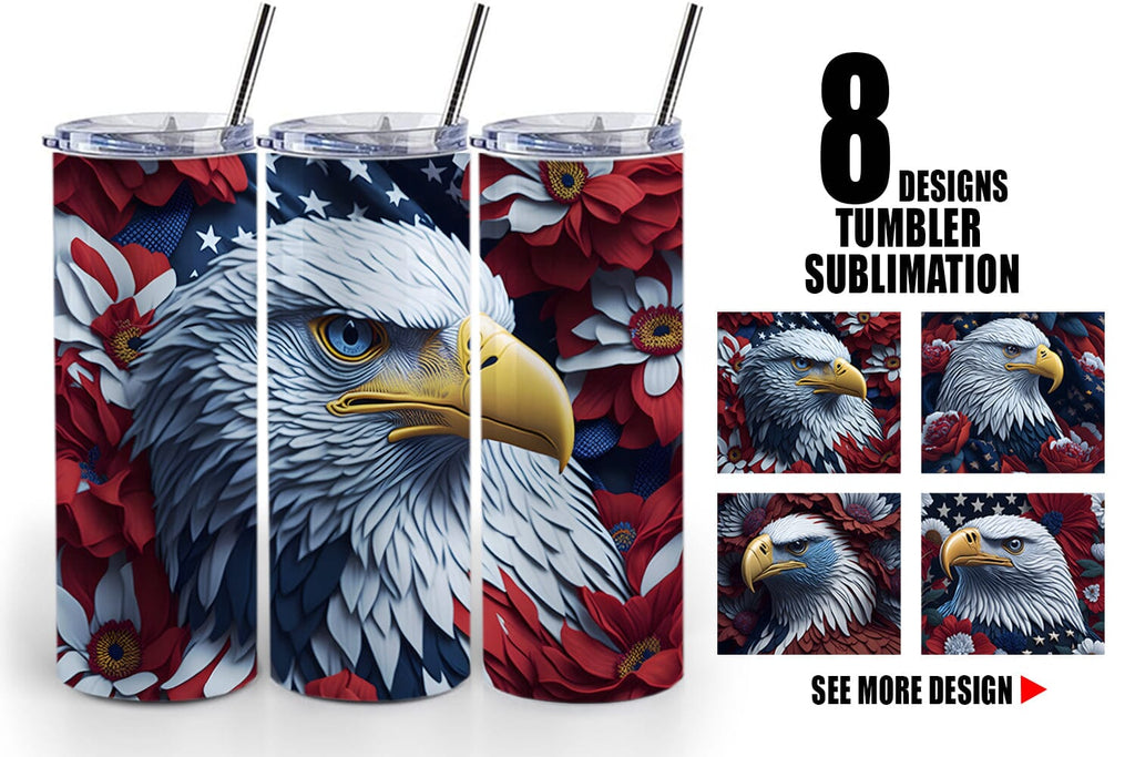 3D Tumbler Eagle Patriotic | Tumbler Sublimation Designs - So Fontsy