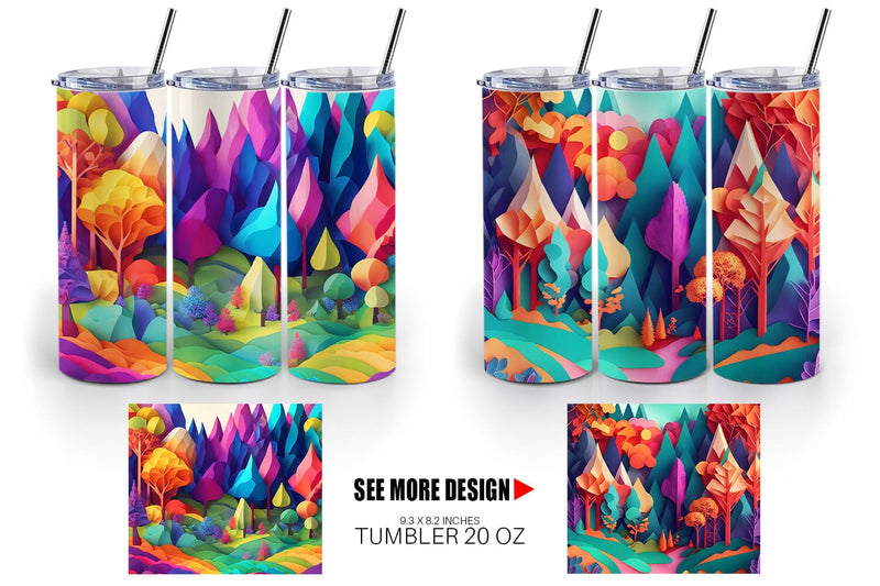 Tumbler design 3D paper art forest landscape | Tumbler Sublimation ...