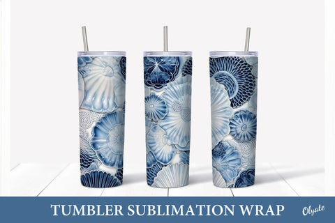 Tumbler Sublimation With Shell PNG. Chinoiserie Porcelain Tumbler Sublimation Olga Terlyanskaya 