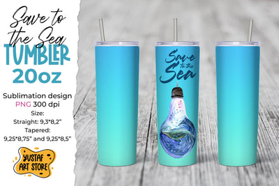 Tumbler sublimation wrap."Save to the Sea" whale watercolor Sublimation Yustaf Art Store 