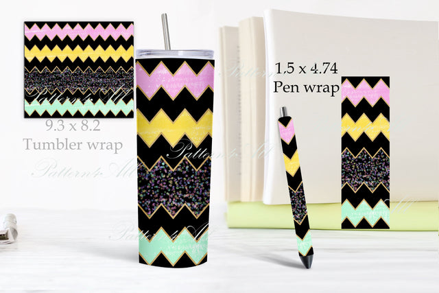 Tumbler Watercolor Colorful Stripes & Pen Wrap Template Pack, PNG file Digital Pattern ArtStudio 