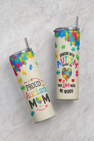 Tumbler Wrap Design - Autism Mom, Autism Tumbler Design - 20oz Skinny Straight Tumbler Wrap Template, Autism sunflower Skinny Tumbler Sublimation Sublimation CaldwellArt 