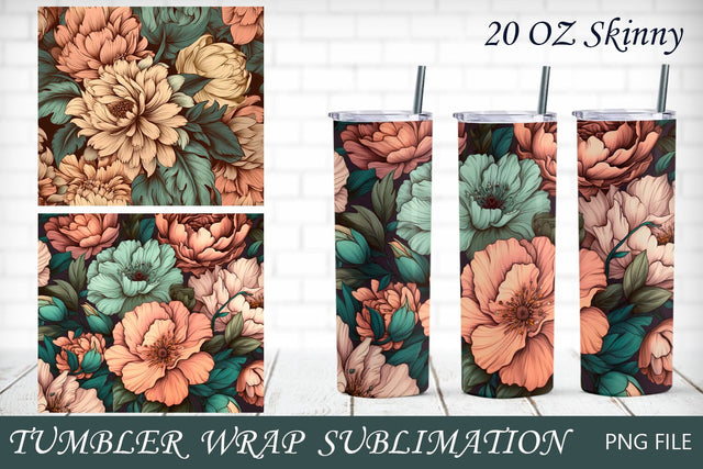 Tumbler wrap sublimation with flowers png, Peony 20 oz skinny tumbler Sublimation AnastasiyaArtDesign 