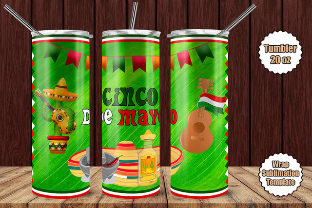 Tumbler Wrap Template 20oz 5 de Mayo Green Sublimation Design Subli Store 