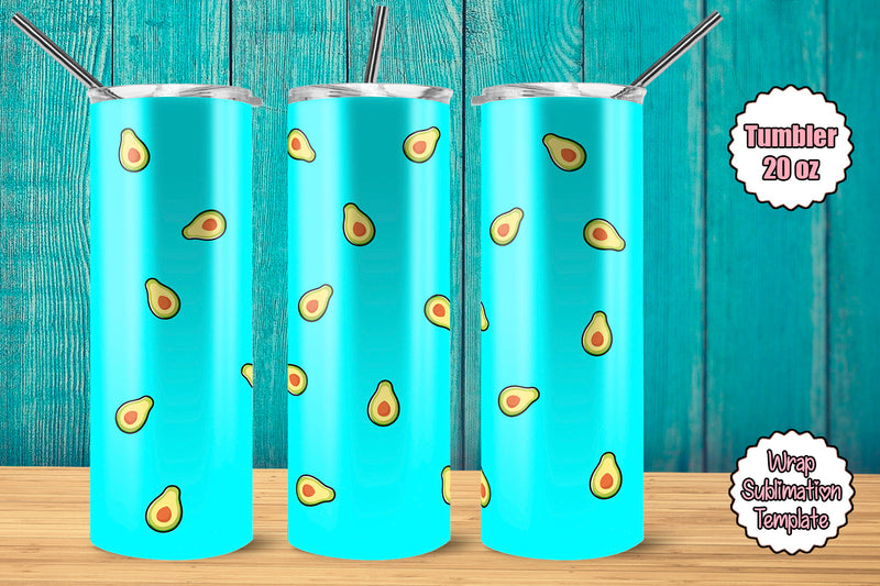 Tumbler Wrap Template 20oz Avocado Blue Background Sublimation Design Subli Store 