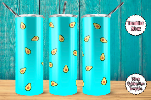 Tumbler Wrap Template 20oz Avocado Blue Background Sublimation Design Subli Store 