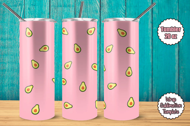 Tumbler Wrap Template 20oz Avocado Pink Background Sublimation Design Subli Store 