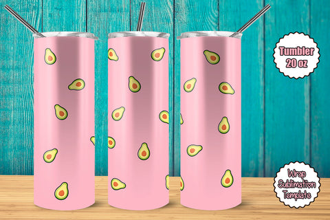 Tumbler Wrap Template 20oz Avocado Pink Background Sublimation Design Subli Store 