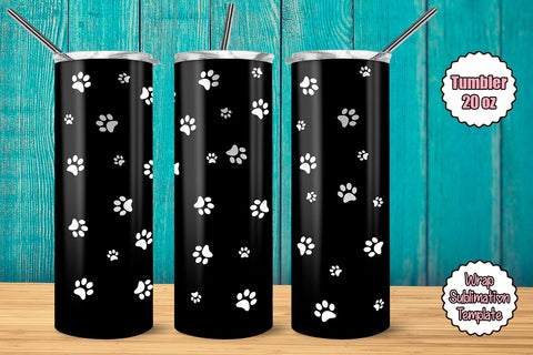 Tumbler Wrap Template 20oz Black and White Paws Sublimation Design Subli Store 