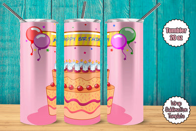 Tumbler Wrap Template 20oz Happy Birthday Cake Sublimation Design Subli Store 