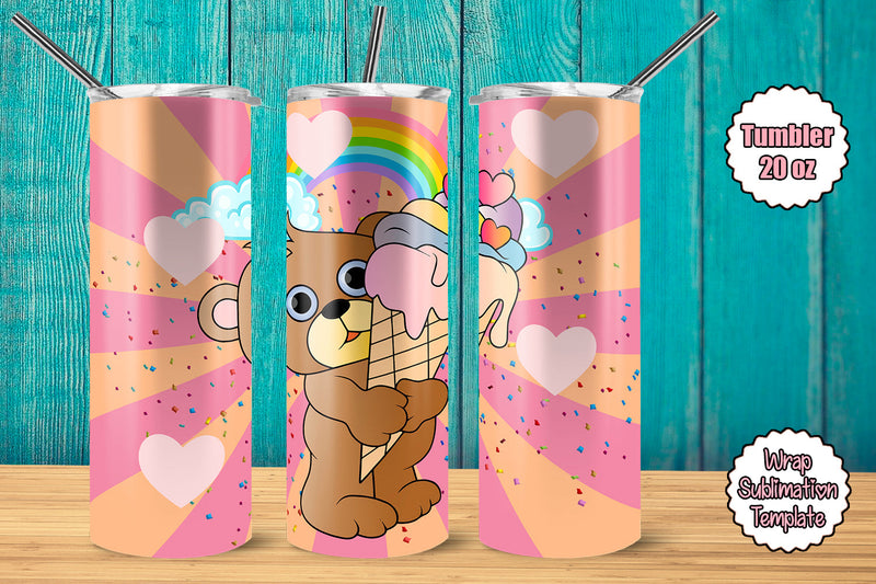 Tumbler Wrap Template 20oz Ice Cream Bear Sublimation Design Subli Store 