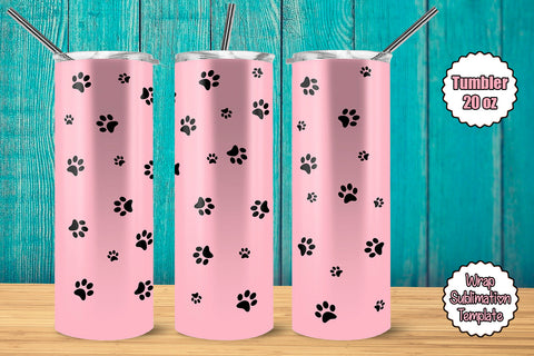 Tumbler Wrap Template 20oz Paws Black Sublimation Design Subli Store 