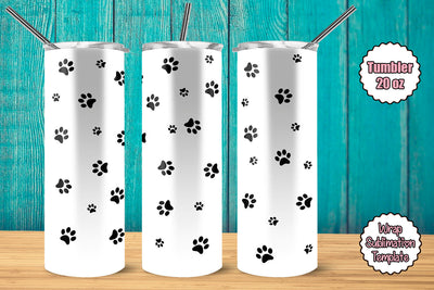Tumbler Wrap Template 20oz White Paws Sublimation Design Subli Store 