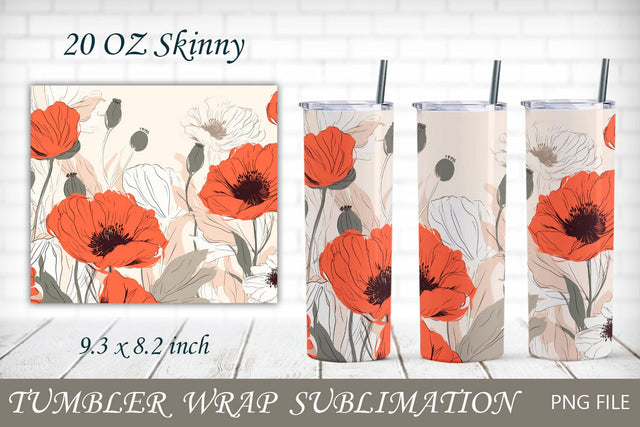 Tumbler wrap with poppy flower png, Floral tumbler 20 oz Sublimation AnastasiyaArtDesign 